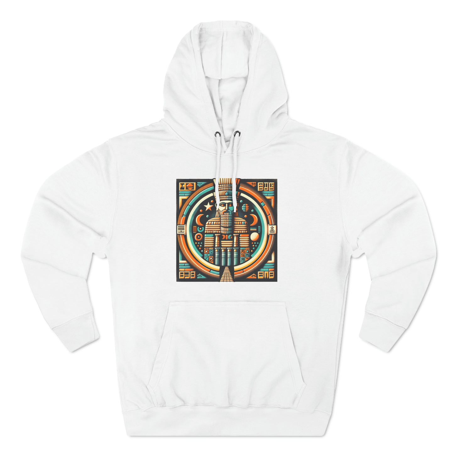 White hoodie with graphic of Anu (An), the Mesopotamian sky god and father of deities like Enki, Enlil, and Inanna.