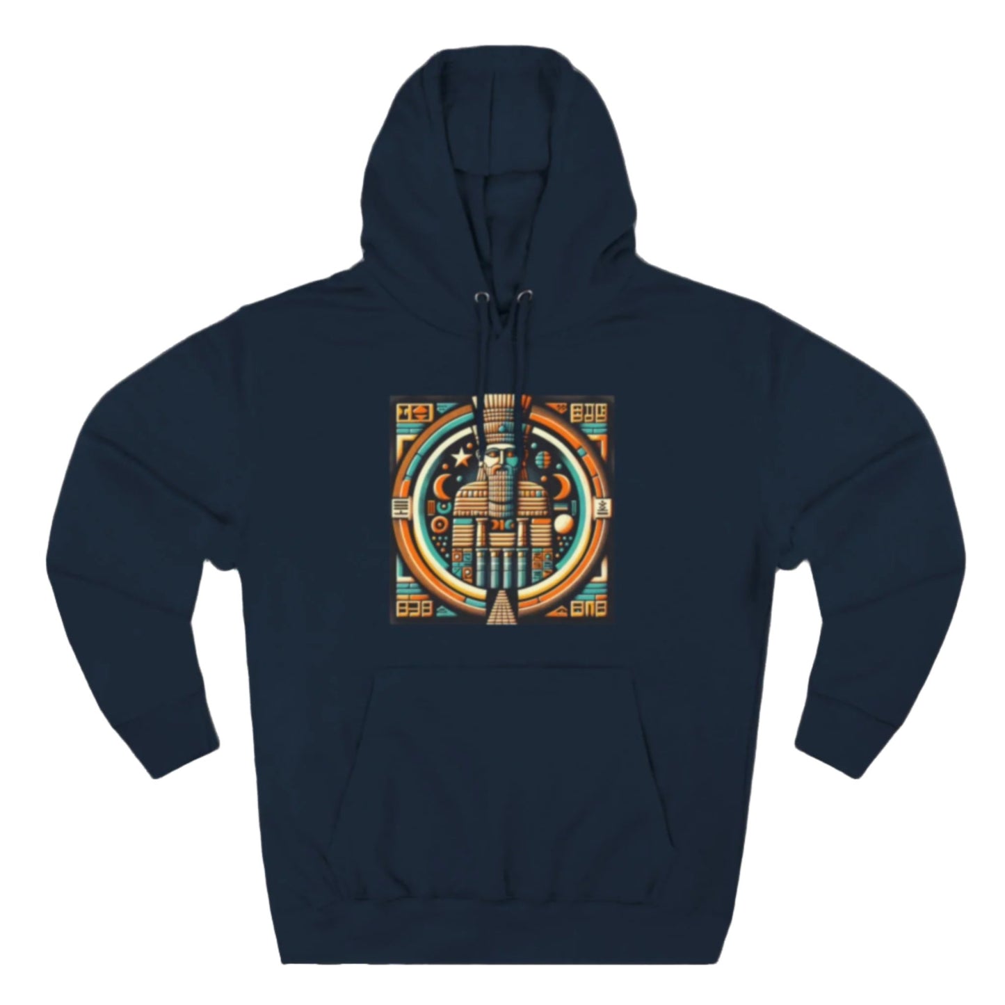 Navy hoodie with graphic of Anu (An), the Mesopotamian sky god and father of deities like Enki, Enlil, and Inanna.