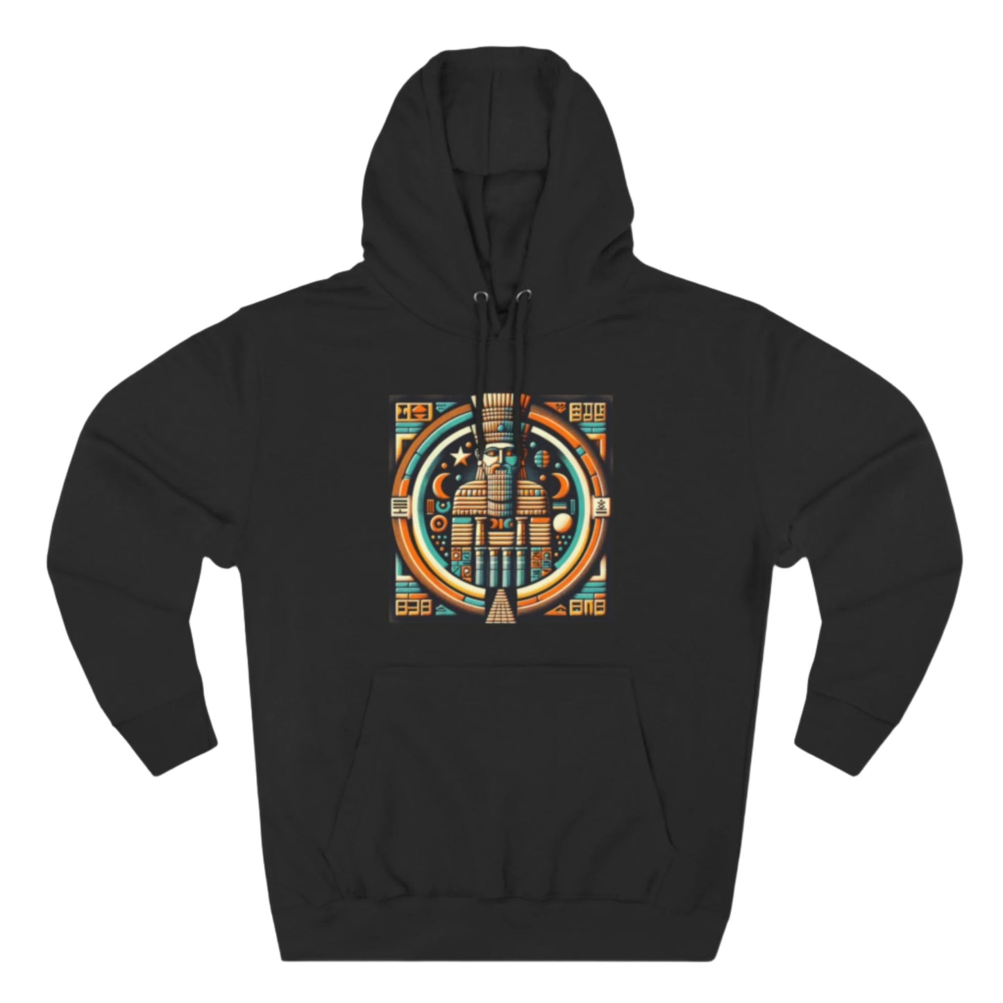 Black hoodie with graphic of Anu (An), the Mesopotamian sky god and father of deities like Enki, Enlil, and Inanna.